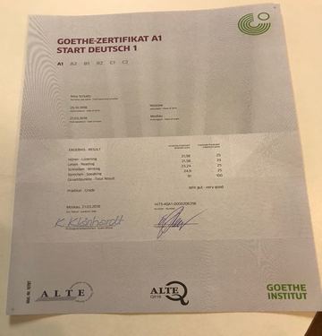 сертификат Start Deutsch A1